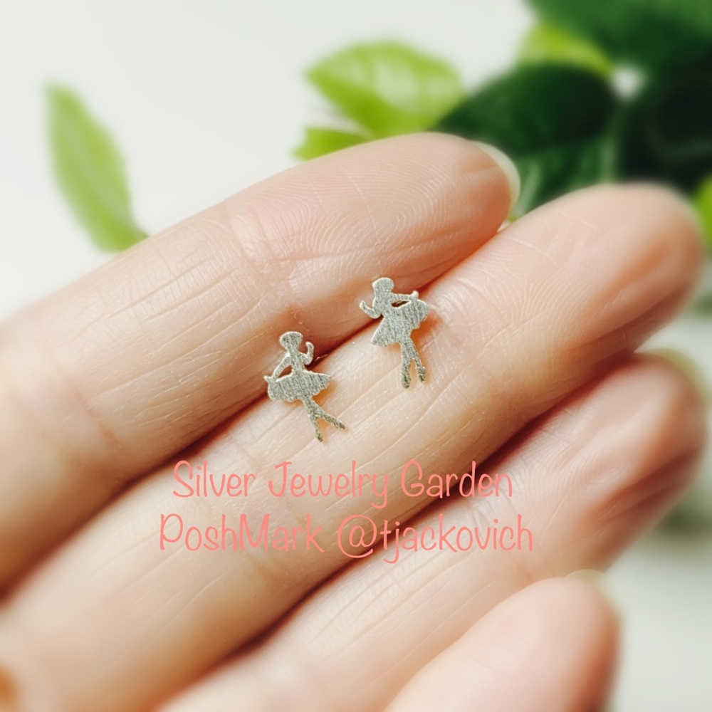 Girl Ballet Dancer Sterling Silver Stud Earrings